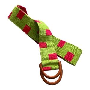 guatemalan hand woven belt lime green magenta pink checkered pattern